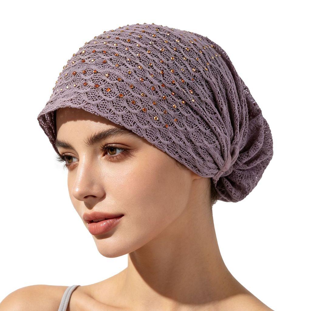 Ethnic Hat Women Spring Summer Thin Breathable Lace Water Drilling Fashion Headscarf Cap