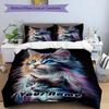 3pcs Custom Name Colorful Kittens Friendship Bedding Set Printed Bedding Set Duvet Cover Closure Includes 1 Duvet Cover & 2 Pillowcases Bedroom Decor