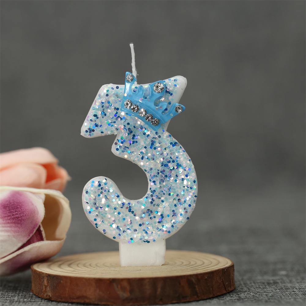 Blue Crown Birthday Frozen Candles for Cakes 0-9 Number Princess Cake Candle Party Decor Blue Crown Candle Stands Party Supplies