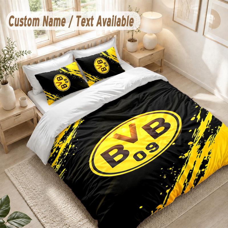 Borussia Dortmund Bedding Set, 1 Duvet Cover & 2 Pillowcases Soft Comfortable Bedroom Home Textile Decor