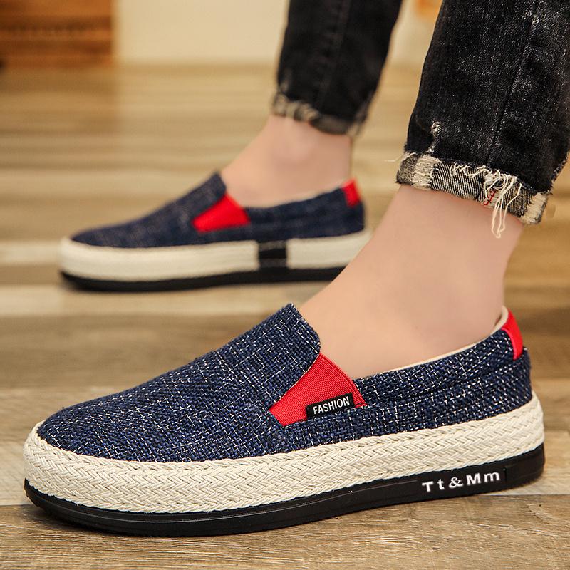 Hot Sale Men's Loafers Linen Breathable Casual Flats Shoes Men Espadrilles Slip-on Canvas Shoes Man Fisherman Driving Footwear