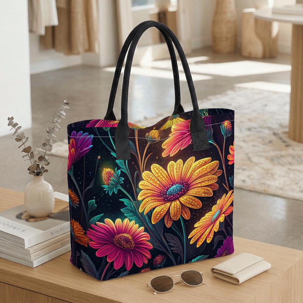 Vibrant Floral Printed Tote Bag Casual Large Capacity Daily Commuter Handbag for Women Stylish Lightweight Shopping Shoulder Bag