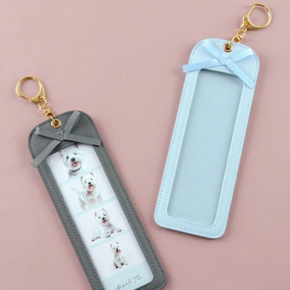 PU Leather Pet Photo Keychain Long Four Grid DIY Photo Clip Fashion PU Leather Keychain  DIY Craft