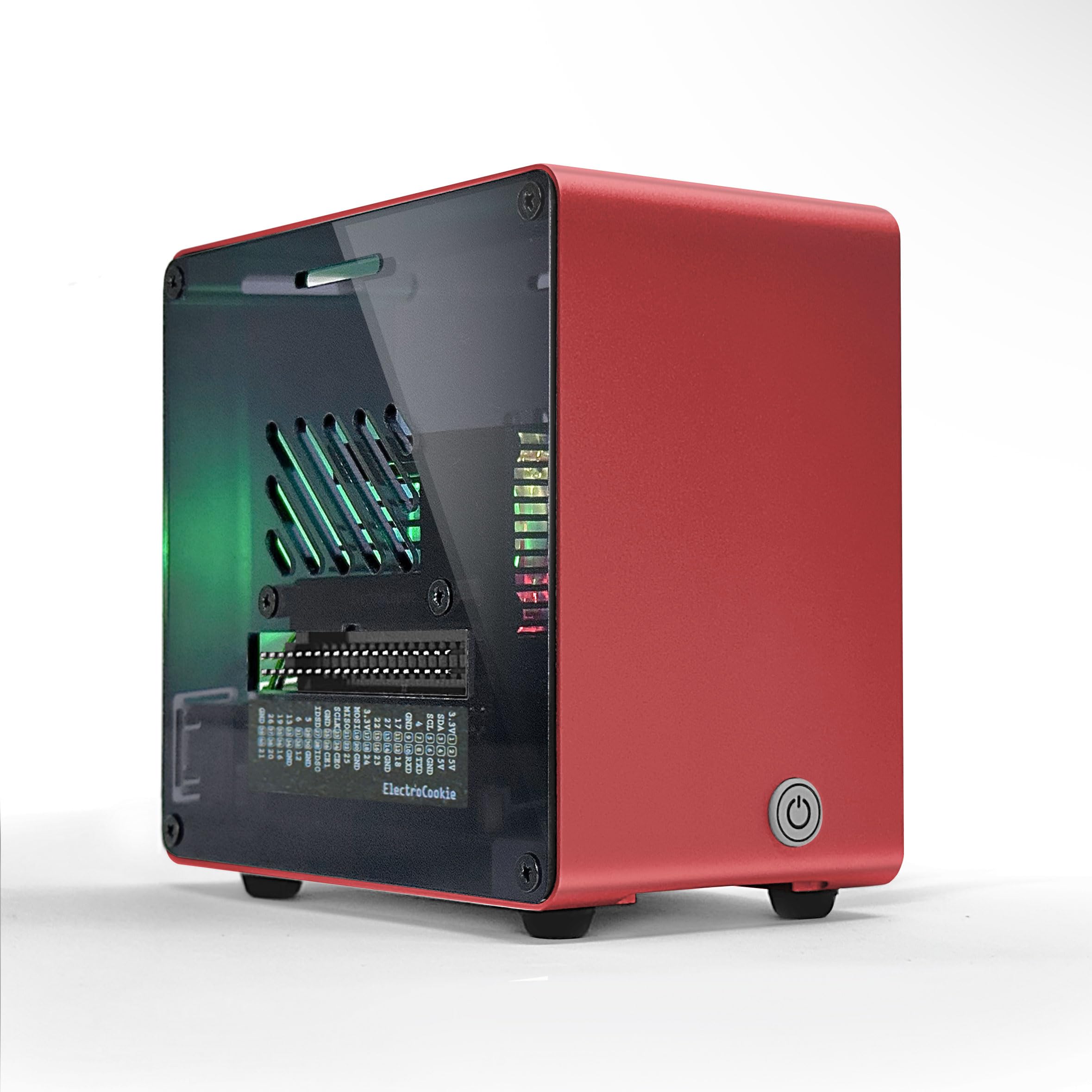 

ElectroCookie Raspberry Pi 5 Case Aluminum Mini Tower Case with Cooling Fan and Color Changing Ambient Light (Red)