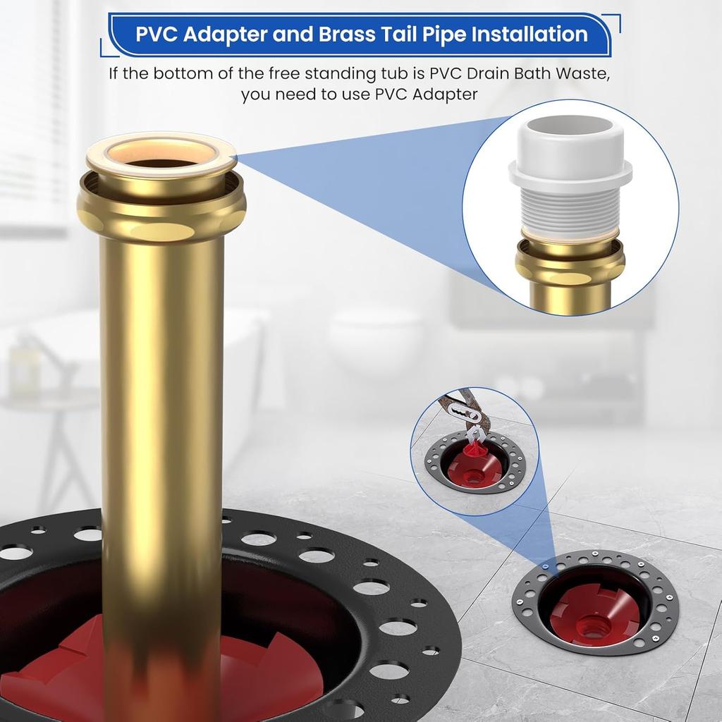 Freestanding Tub Drain Rough-in Kit, Island Bath Tub Drain Kit with PVC Plastic Adapter and Brass Tail Pipes, Compatible with Freestanding Bathtub,
