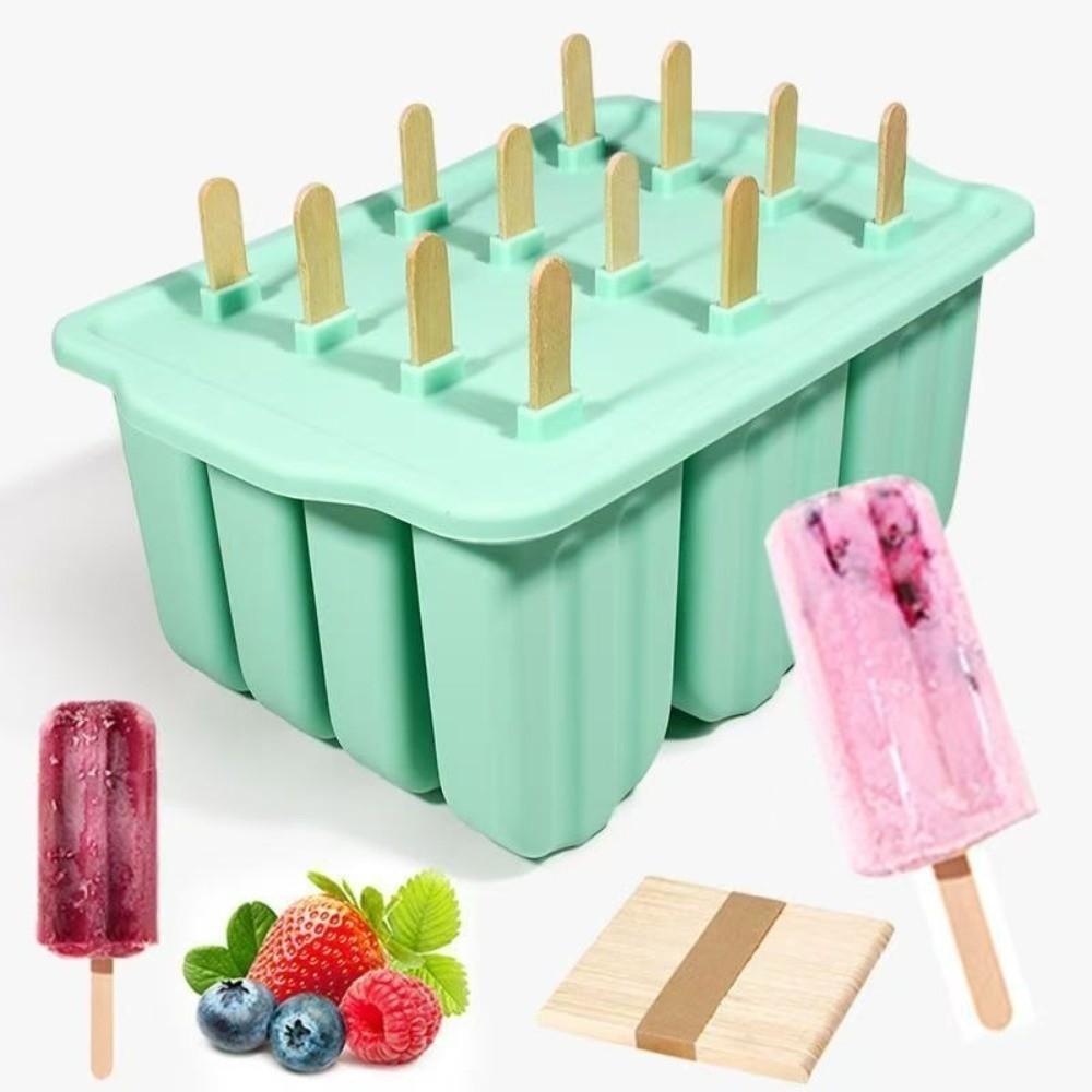 12 Grids Silicone Popsicle Mold Easy Release Reusable Ice Cream Maker Non-stick with Lid Frozen Dessert Tray Homemade Desserts