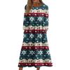 Women's Casual Round Neck Christmas Print Midi Dress Long Sleeve Pocket Dress