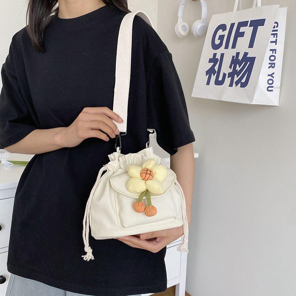 Flower Shoulder Bag Drawstring Work Tote Bag Ins Crossbody Bags  Women