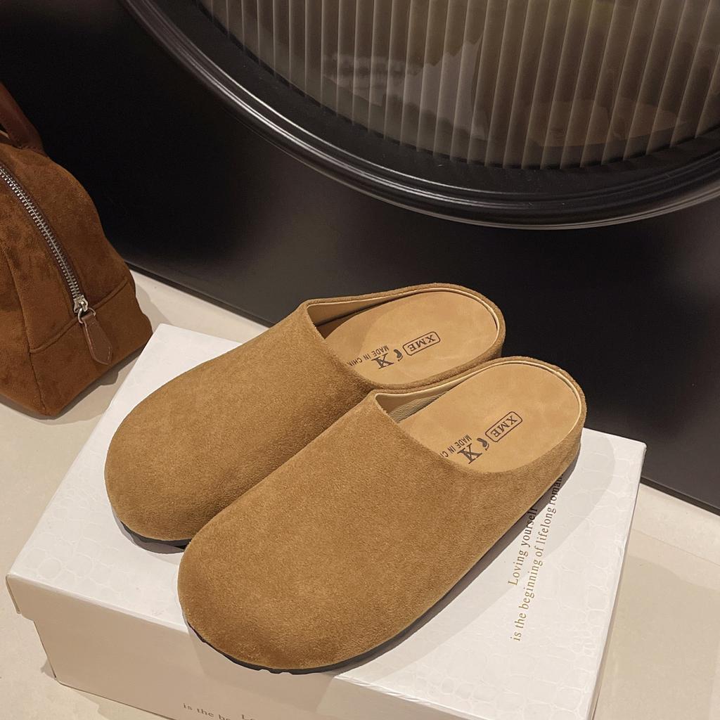 Spring and summer new casual platform slippers flat bottom one pedal bag head retro half slippers single shoes women