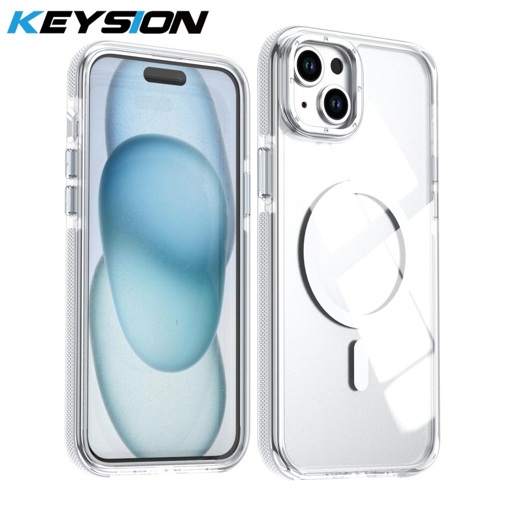 KEYSION Transparent Magnetic Case for MagSafe for iPhone 14 15 Pro Max Wireless Charging Shockproof Phone Cover for iPhone 14 15 Plus