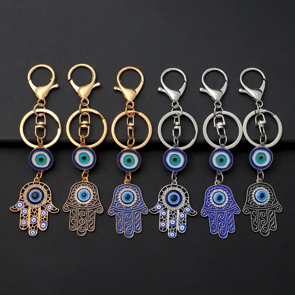 Mote Hul Blå Ondt Øye Nøkkelring Lykkebringende Fatima Hamsa Hånd Nøkkelring for Kvinner Menn Veskeanheng Bil Airpods Boks Nøkkel Tilbehør
