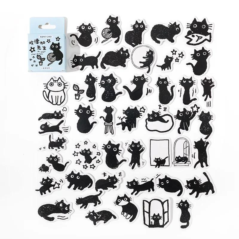 Samolepky Kawaii Black Cat Položky Dekorace Samolepky DIY Handbook Samolepky v krabici Roztomilé samolepky Korejské papírnictví