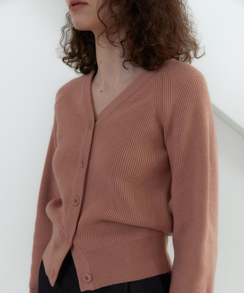 38Comeoncommon 21S V-Neck Line Ribbed Cardigan (Flamingo)