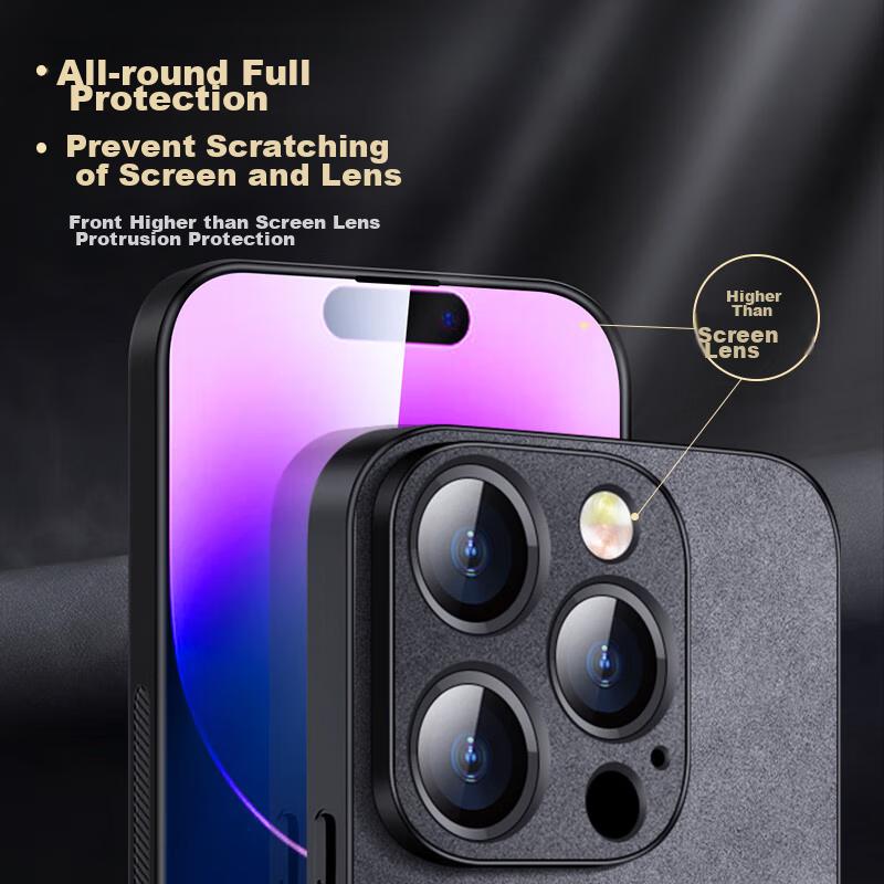 IPhone 14 Pro Case, Apple 14 Pro Protective Cover, Shockproof, Full Lens Protection, Luxury Lambskin, Simple Silicone,n, Black Leather Case