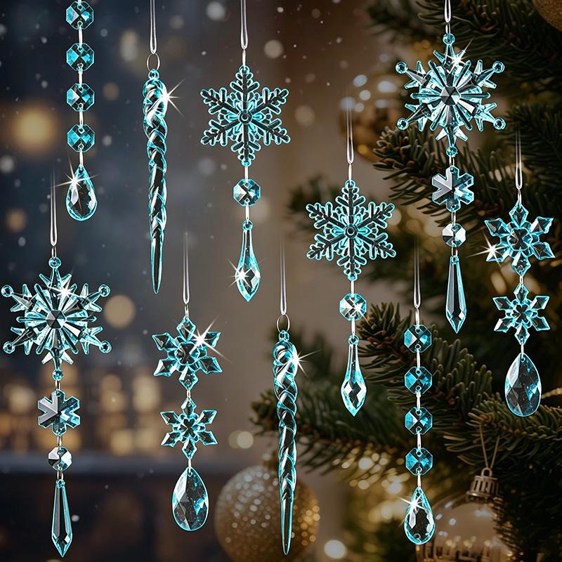 2026 Snowflake Icicle Pendant Set: Transparent Acrylic Christmas Ornaments