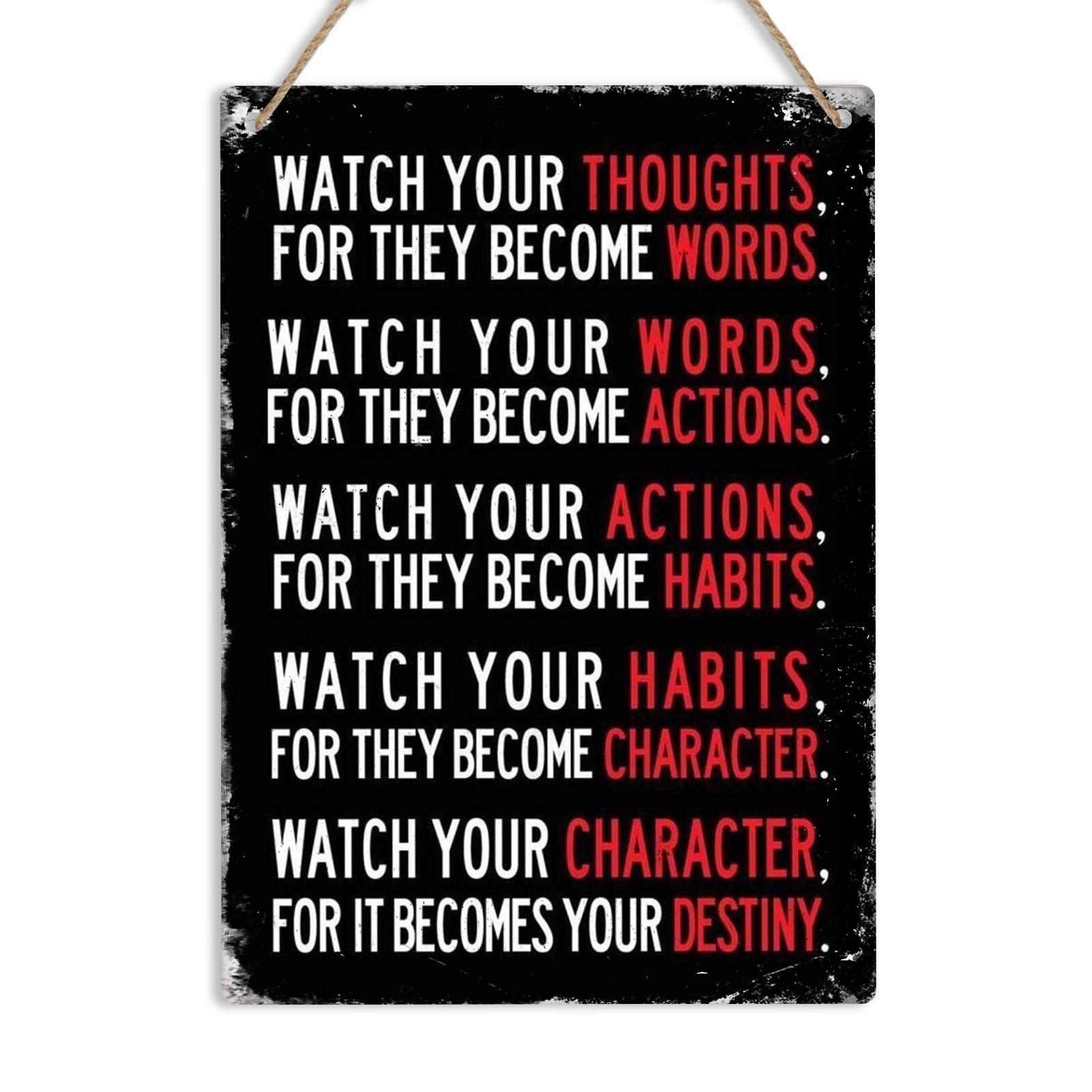 Watch Your Thoughts Motivational Quote Vintage Metal Wall Sign Plaque Home decor 20X30CM