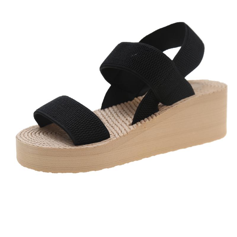 Hot Sale Shoes for Women Summer Women's Sandals Solid Color Mid Heel Water Proof Open Toe Elastic Band Beach Sandals Women