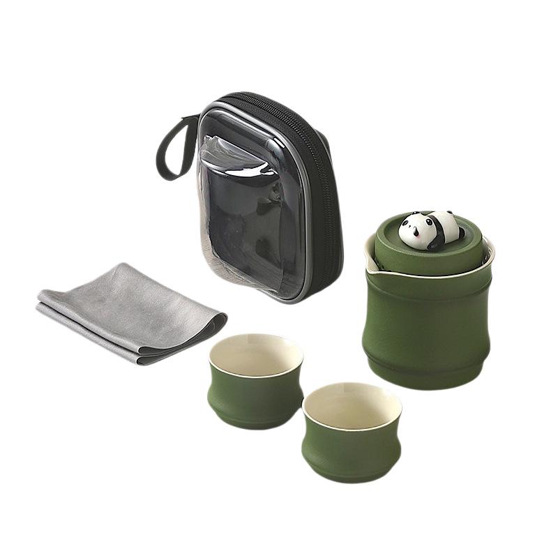 Portable Ceramic Panda Tea Set - Quick Brew Travel Teapot & Teacups, Ideal for Business Souvenir or Cultural Gift