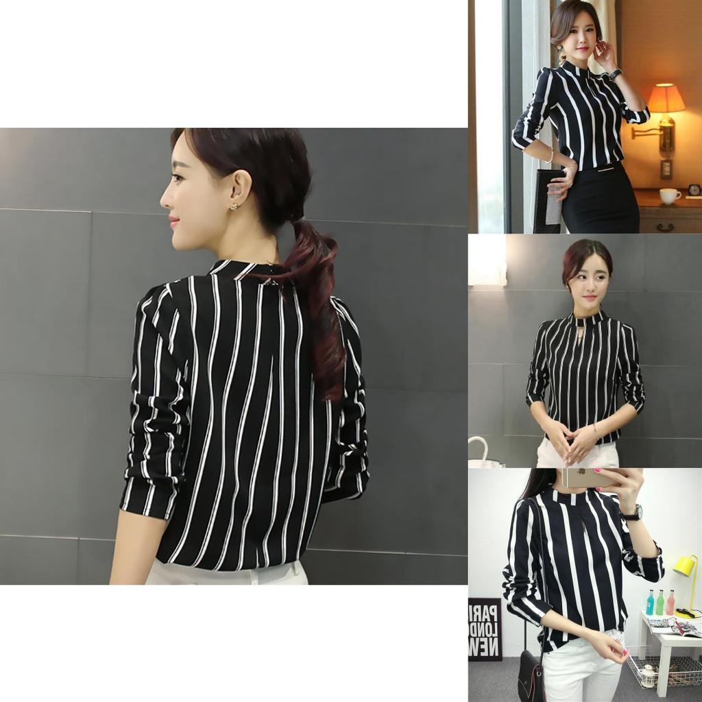 Elegant Women Long Sleeve O-neck Stripe Blouse With Premium Quality Fabric And Timeless Design