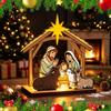 Indoor Seasonal Decorations Christmas Tabletop Glowing Ornament, 3D Wooden Tree Decoration with Decorative Ornaments for Party Warm Light, Festive
