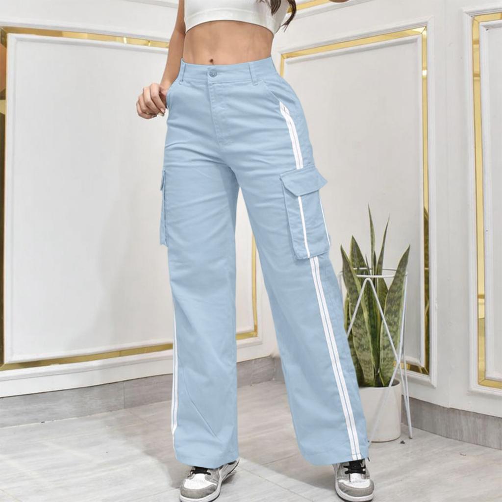 Damen Freizeithosen Cargo Jogginghosen Farbe mit Kordelzug Taille, Elastischer Bund, Mehrere Taschen Hosen