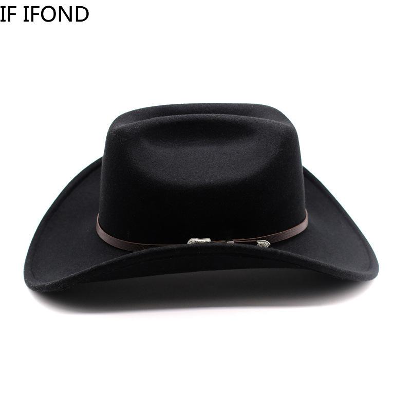Nuovo Cappello da Cowboy Western Vintage per Uomo Gentleman Donna Jazz Cowgirl con Pelle a Falda Larga Cloche Cappelli Sombrero Hombre