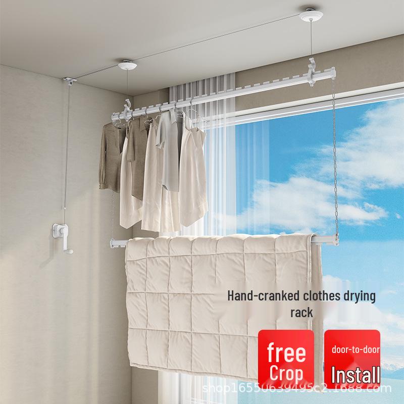 

Hand-Cranked Double-Layer Clothes Drying Rack for Indoor & Balcony Use Black, Grooved Design, Double Rods, 0.6m