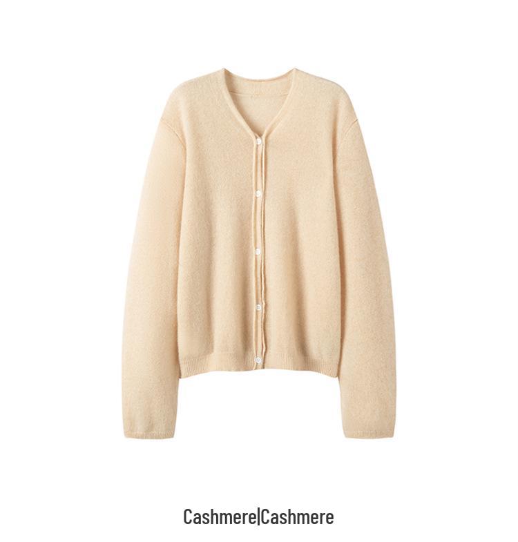 Pure Cashmere V-Neck Cardigan: Women's Autumn/Winter Elegant Long Sleeve Buttoned Knit Sweater