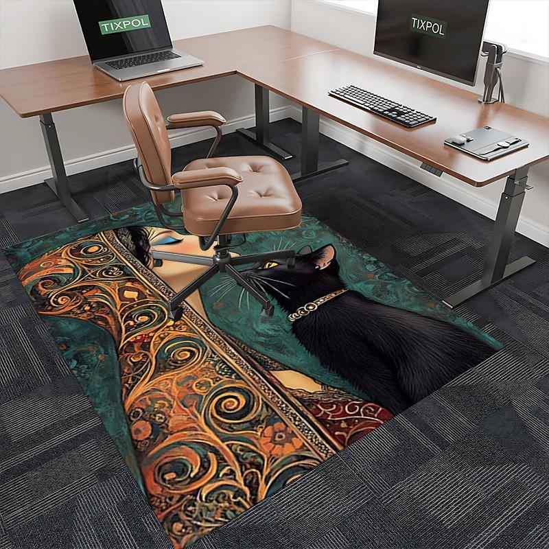 1pc Anime Cat Chair Mat - Fantasy Art Office Rug with Black Cat Design, Perfect for Home Decor and Gift Ideas.A044