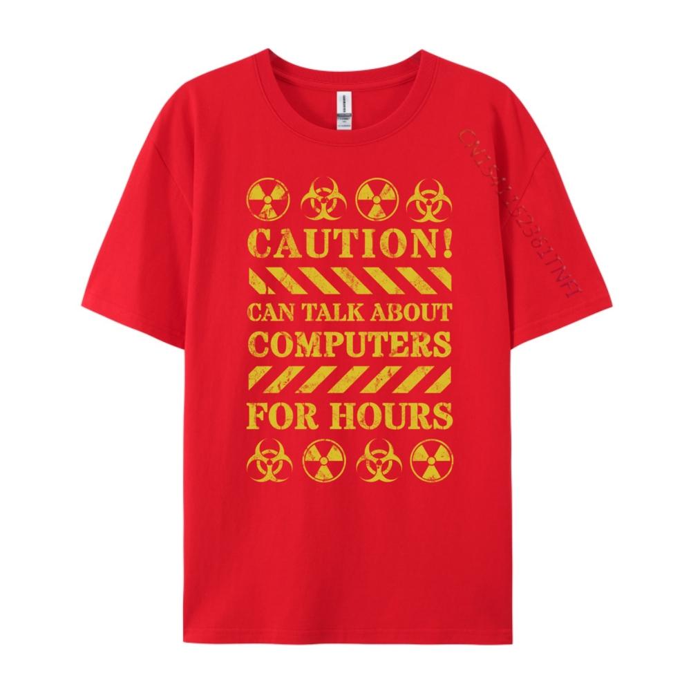 Caution Can Talk About Computers For Hours Computers Plain Shirt Original Mens T-Shirts Punk Style Casual S