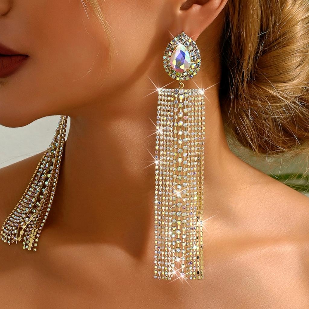 2PC Women's Fashion Trend Long Drip Tassel Earrings Outdoor Travel Carnival Banquet Party Holiday Dressing Gift