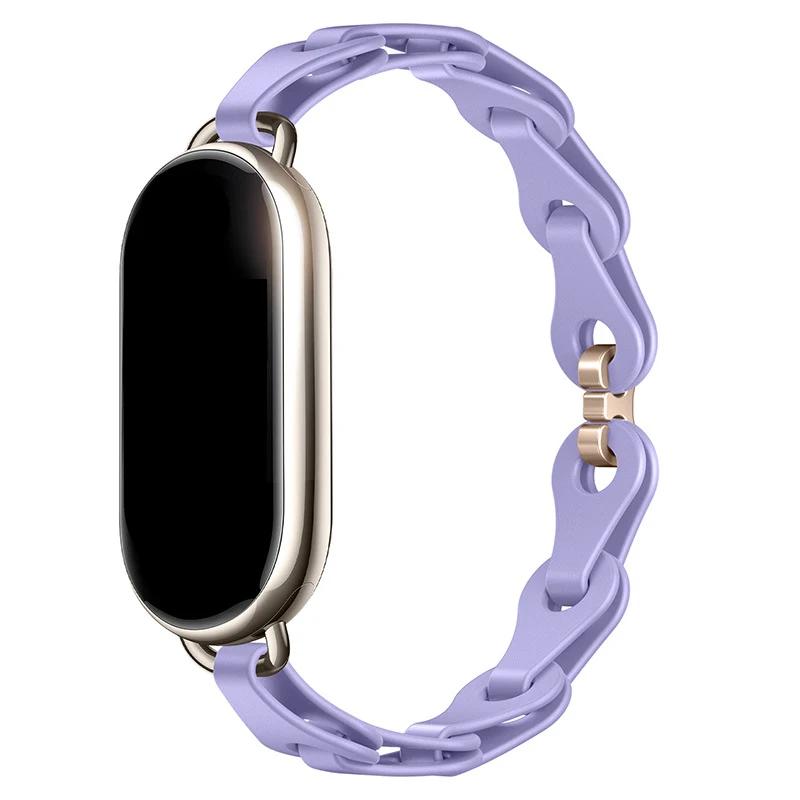 Rubber Strap for Xiaomi Mi Band 8 Stainless Steel Buckle Bracelet for Miband 8 NFC Fashion Lady Style Replacement Silicone Band