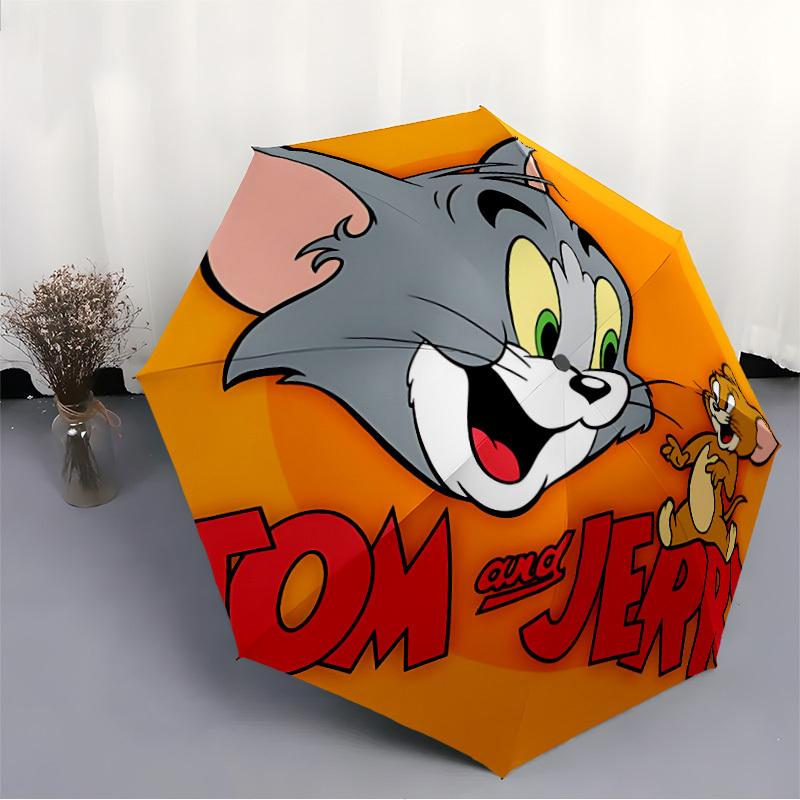 1 pz Ombrello Pieghevole Apri/Chiudi Automatico Tom & Jerry, Struttura a 8 Stecche Antivento, Ombrello da Viaggio Leggero per Donna/Uomo,a0902094