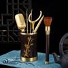 Elegant Brass Ebony Wood Tea Ceremony Six Tools Set Luxury Gift Office Use