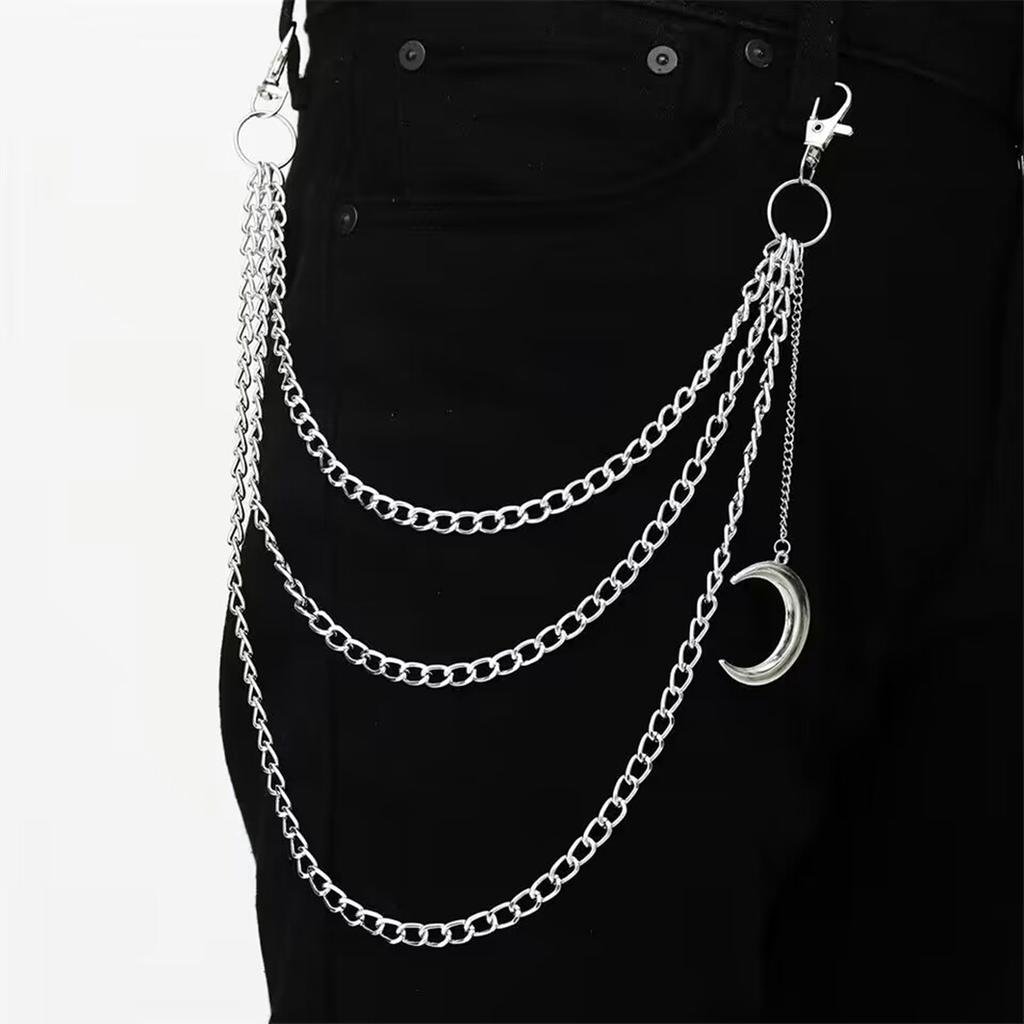 Hip Hop Fashion Metal Crescent Pendant Waist Chain Versatile Multi-layer Chain Pant Chain Accessories