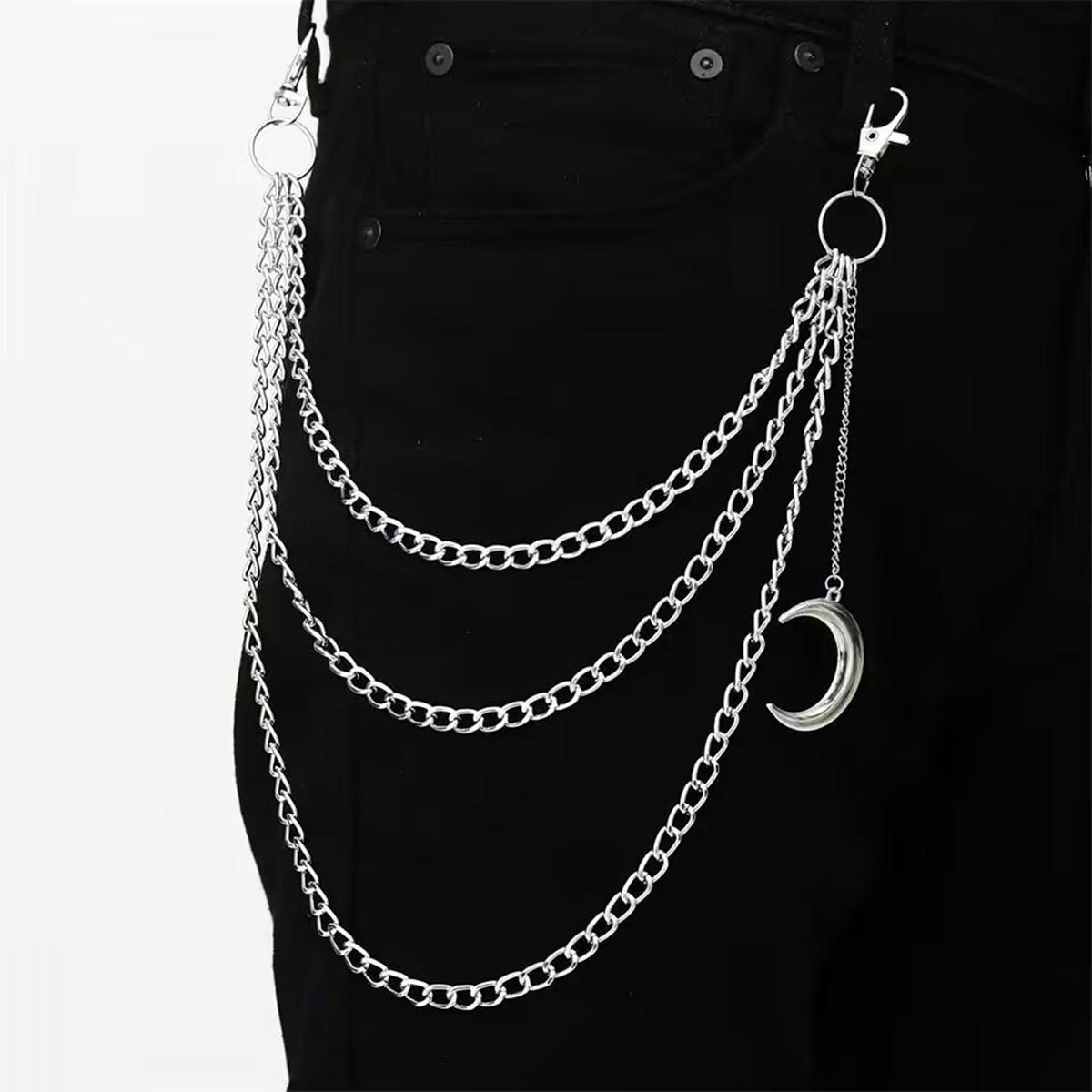 Хип-хоп Мода Металлический Полумесяц Подвеска Поясная Цепь Универсальная Многослойная Цепь Цепь для Брюк Аксессуары
