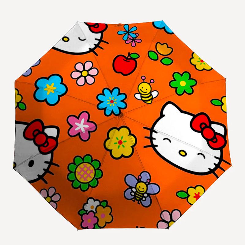 

1PC Hello Kitty, Floral Pattern Pattern Automatic Folding Umbrella, Portable Collapsible Design, Casual Outdoor Accessory, For All Seasons, Christmas