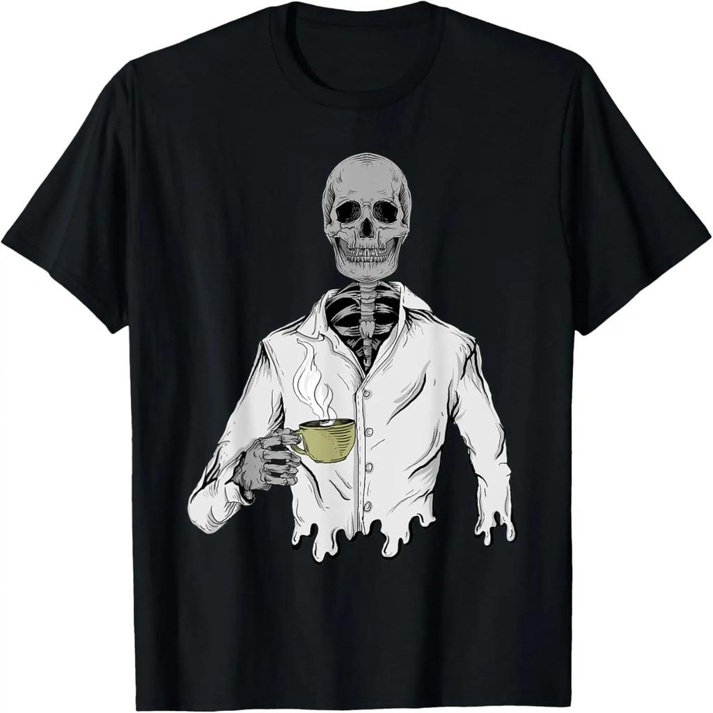 Vintage Skelett Kaffee trinkend Horror und Gruselige Geschenke T-Shirt