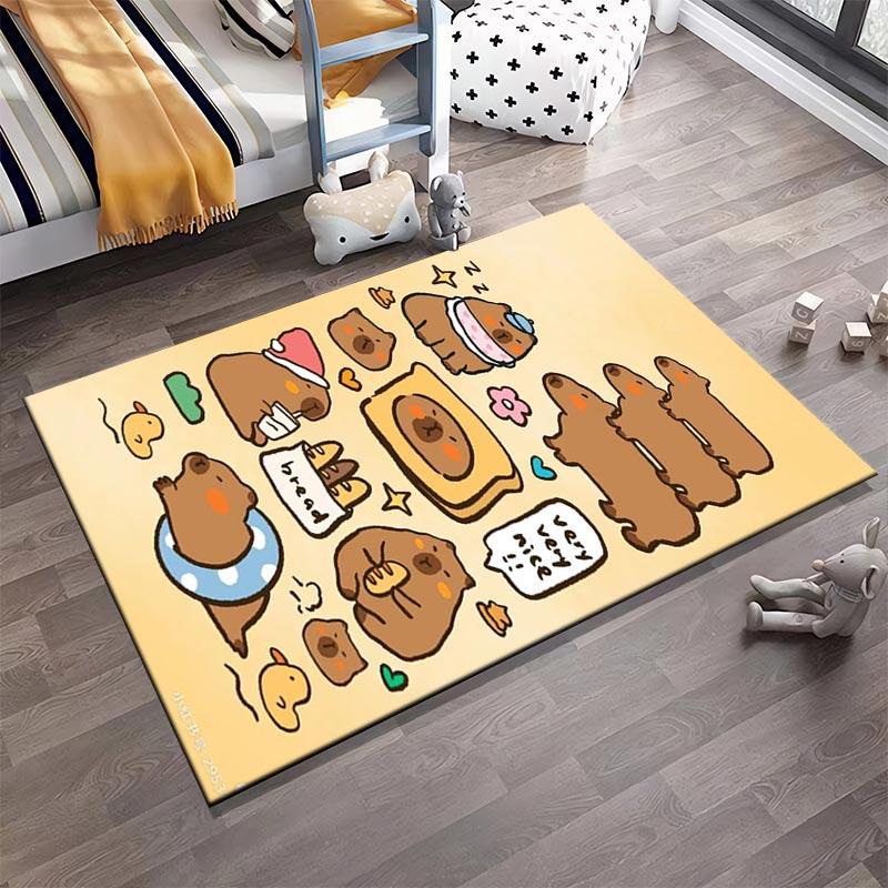 Cute Cartoon Brown Bears Pattern Carpet with Yellow Background Suitable for Use As an Anti-slip for Living Room Bedroom Sofas