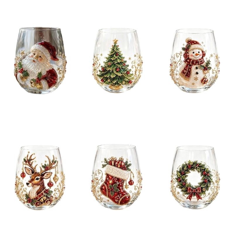 Holiday Beverage Cup, Clear Stemless Christmas Glass with Gold Detail for Table Service and Seasonal Hosting Use