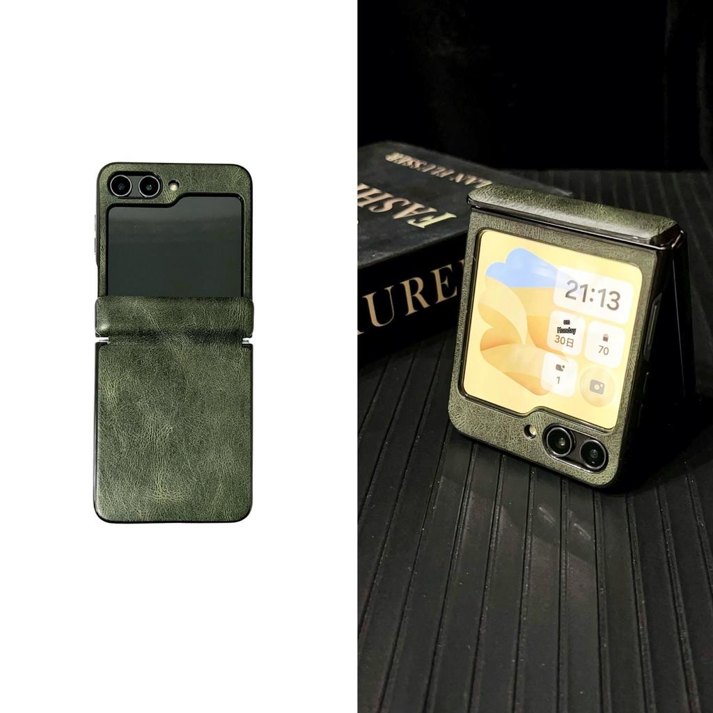 Samsung Galaxy Z Flip7 Crazy Horse Leather Folding Screen Case - Leather Texture Frosted Protective Cover