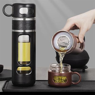 Butelka na wodę i herbatę 520 ml z filtrem do herbaty, wysokie szkło borokrzemowe, separacja wody i herbaty, kubek na wodę, przenośna butelka filtrująca, kubek termiczny