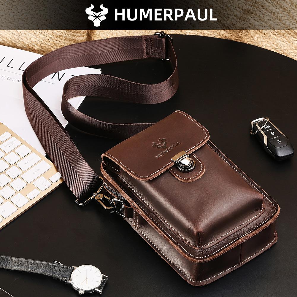 Humerpaul New Men Bags First Layer Cowhide Shoulder Bag Retro Messenger Bag Multi-function Tool Storage Bag Sports Waist Bag