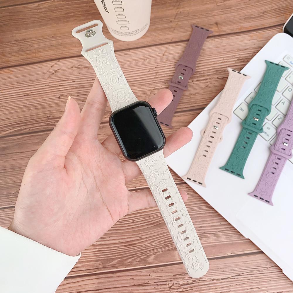 Engraved Strap for Apple watch band 45mm 44mm 42mm 49mm 40mm 41mm Silicone Bracelet Correa iWatch Series 8 9 7 6 5 4 3 Ultra SE