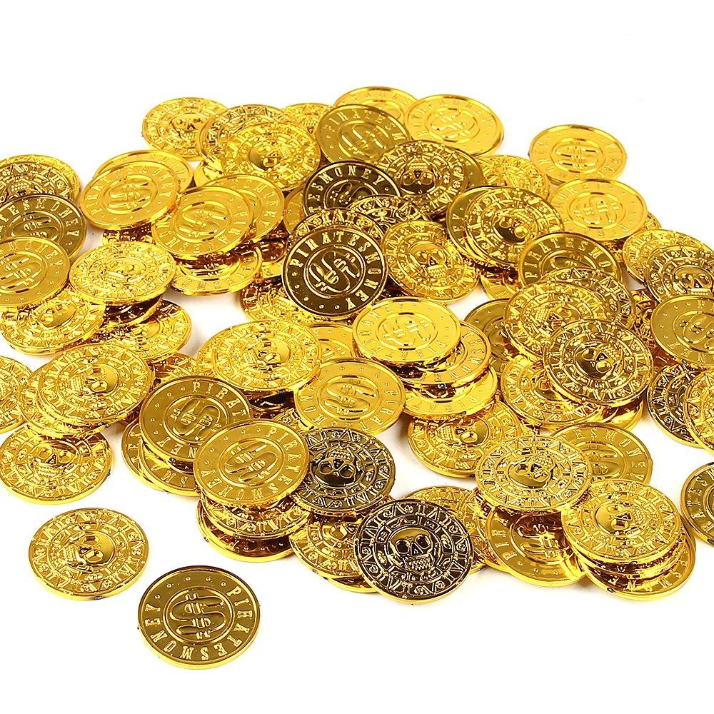 100PCS Retro Pirate Coin Party Supplies Gift Kids Favor Birthday Toys Halloween Decor Fake Treasure Plastic Game Coin