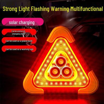 Luminous Solar-Powered Car Warning Triangle and Flashing Light Tripod