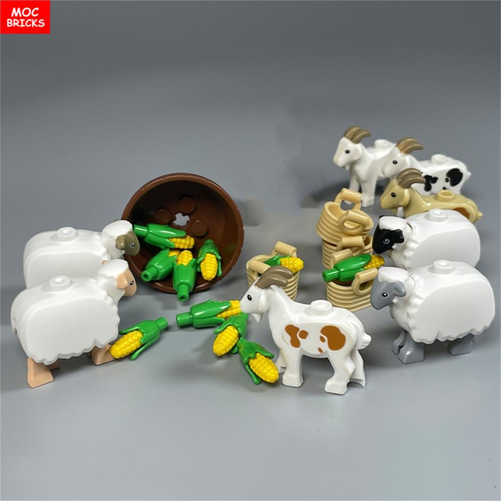 MOC Bricks Corn Crop Sheep Goat Vegetable Food Plant Building Blocks Accessories Village Farm Scene Toy Friends Children's Toys