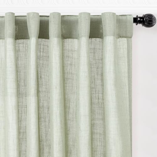 Homaxy Linen Semi Sheer Curtain 2 Panels Light Filtering Drapes with Rod Pocket Back Tab for Living Room Bedroom Farmhouse Decor
