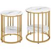 Set of Two Marble-Effect Coffee Tables - White/Gold-Tone