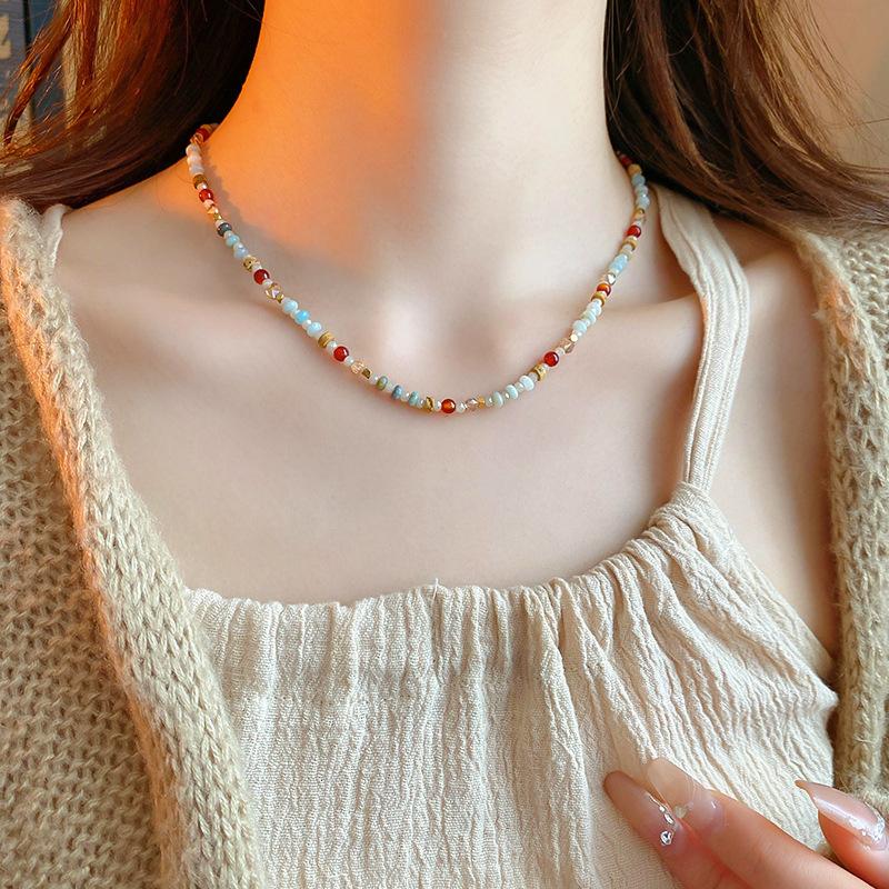 Guochao Fritillary Freshwater Pearl Artificial Crystal Necklace Fashion Retro Necklace Personalized Items